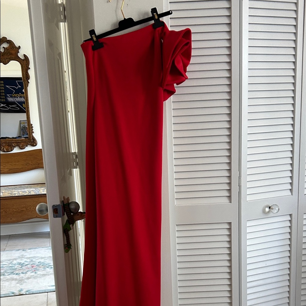 Aqua Red One-Shoulder Maxi Skirt with Ruffle Detail